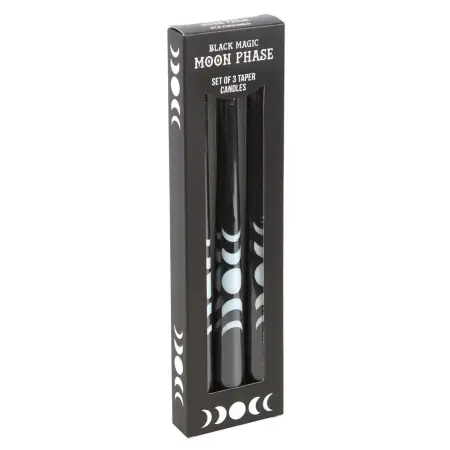 Set 3 Candele Nere Rituali con Fasi Lunari
